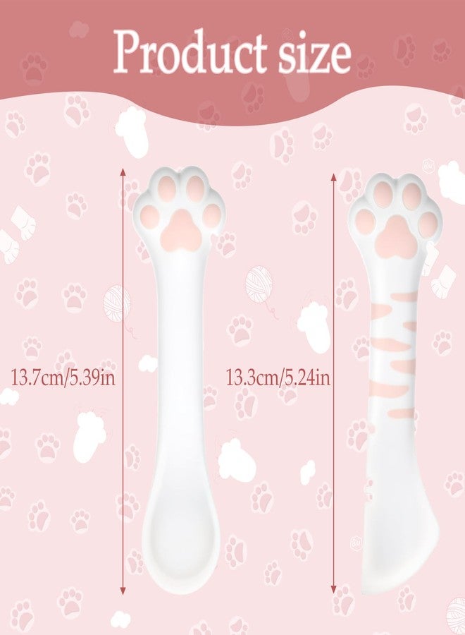 Larrel 2 Pcs Cat Food Spoon, Pet Food Can Spoon Scoop Cute Silicone Cat Can Opener Paw Shape Cats Spoons for Wet or Dry Dogs Cats Feeding Cans(White) - Image 2
